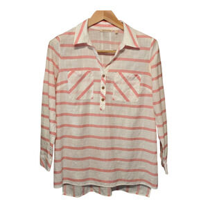 Soft Surroundings Top Womens Medium White Pink 100% Cotton Modena Lightweight